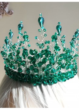 Дизайнерска корона в тъмно зелено за бал и сватба Queen of Emeralds